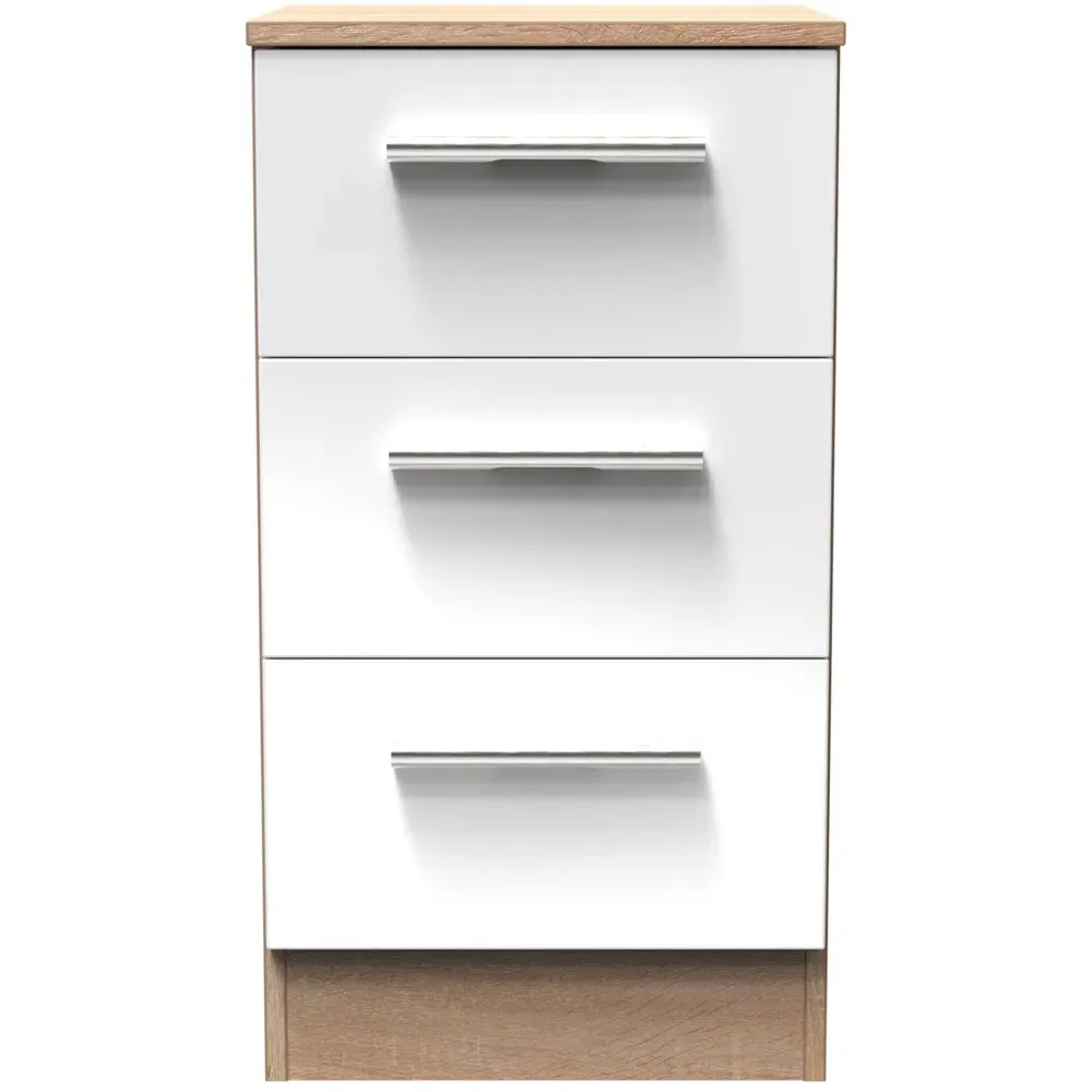 3 Drawer Bedside Cabinet - White, Bardolino Oak