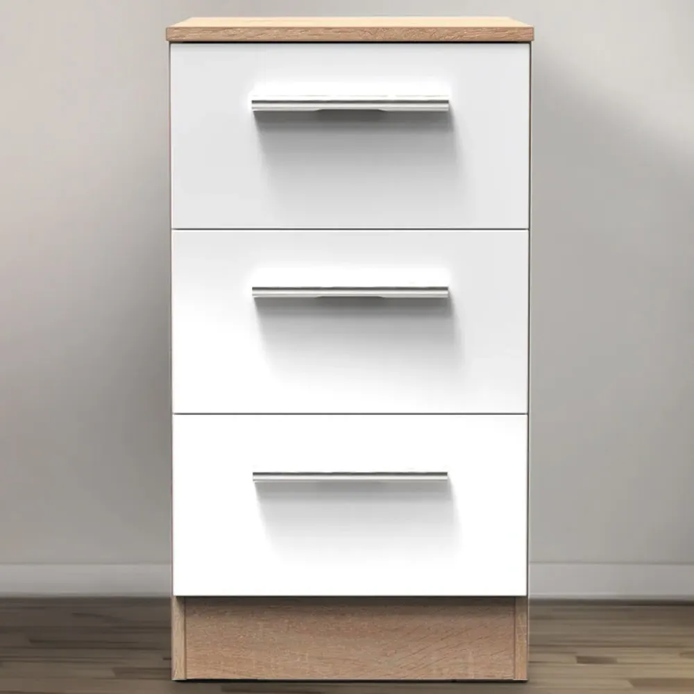 3 Drawer Bedside Cabinet - White, Bardolino Oak image