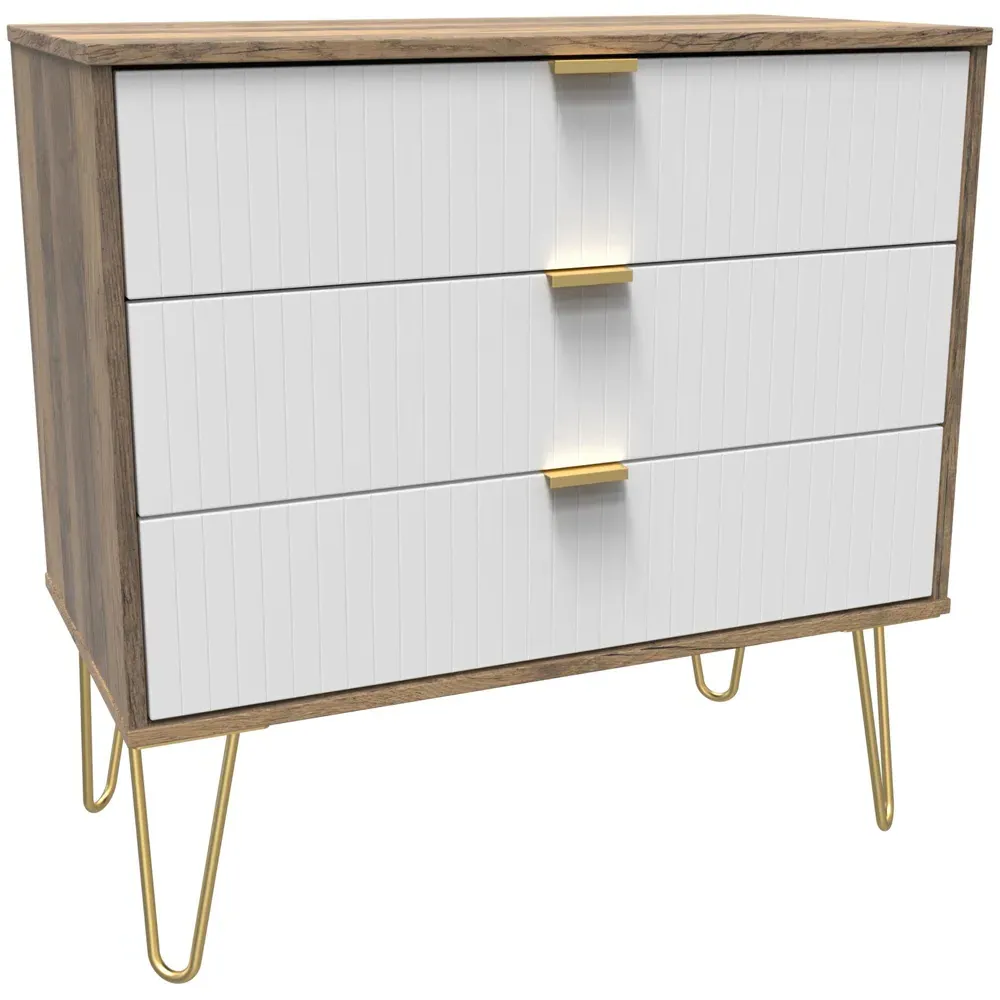 3 Drawer Wide Chest of Drawers - White, Vintage Oak