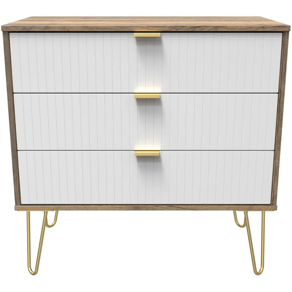 3 Drawer Wide Chest of Drawers - White, Vintage Oak