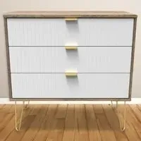 3 Drawer Wide Chest of Drawers - White, Vintage Oak