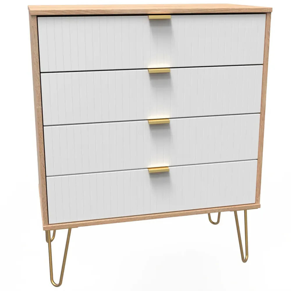 4 Drawer Wide Chest of Drawers - White, Bardolino Oak