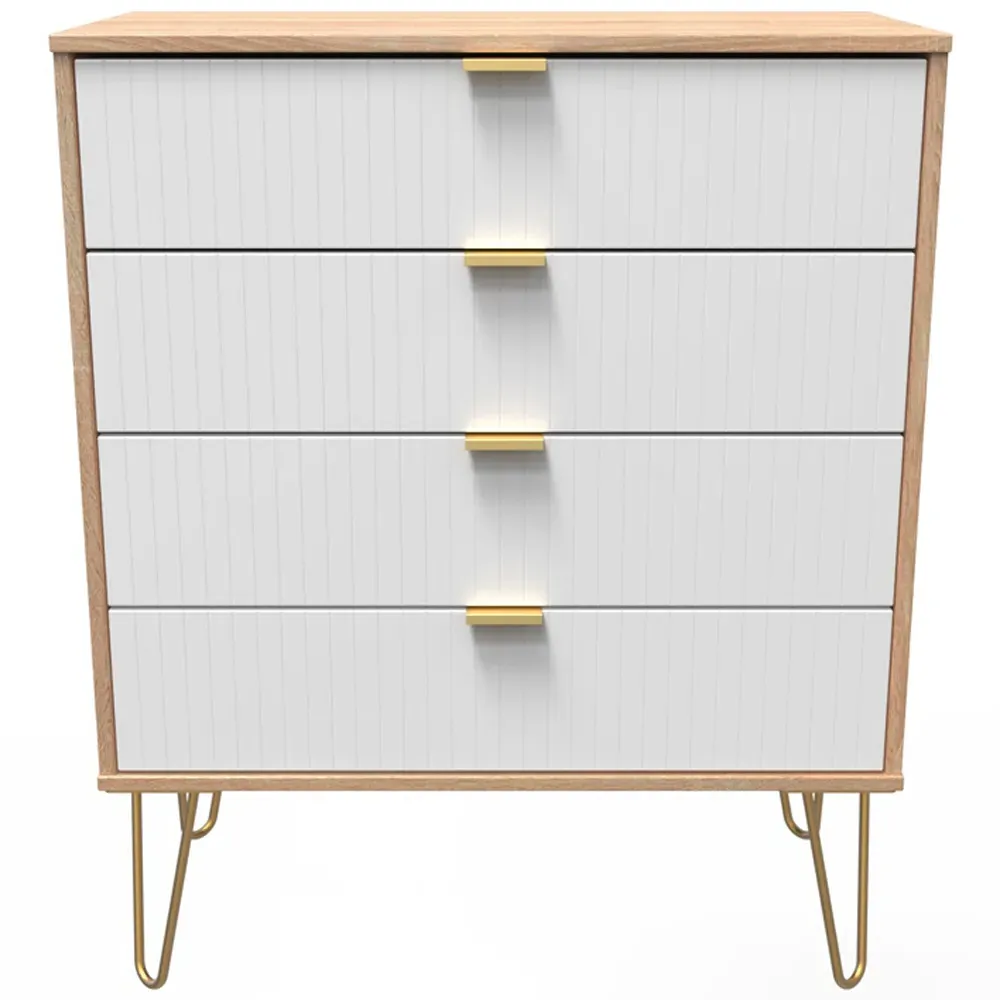 4 Drawer Wide Chest of Drawers - White, Bardolino Oak