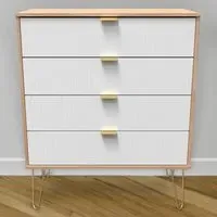 4 Drawer Wide Chest of Drawers - White, Bardolino Oak