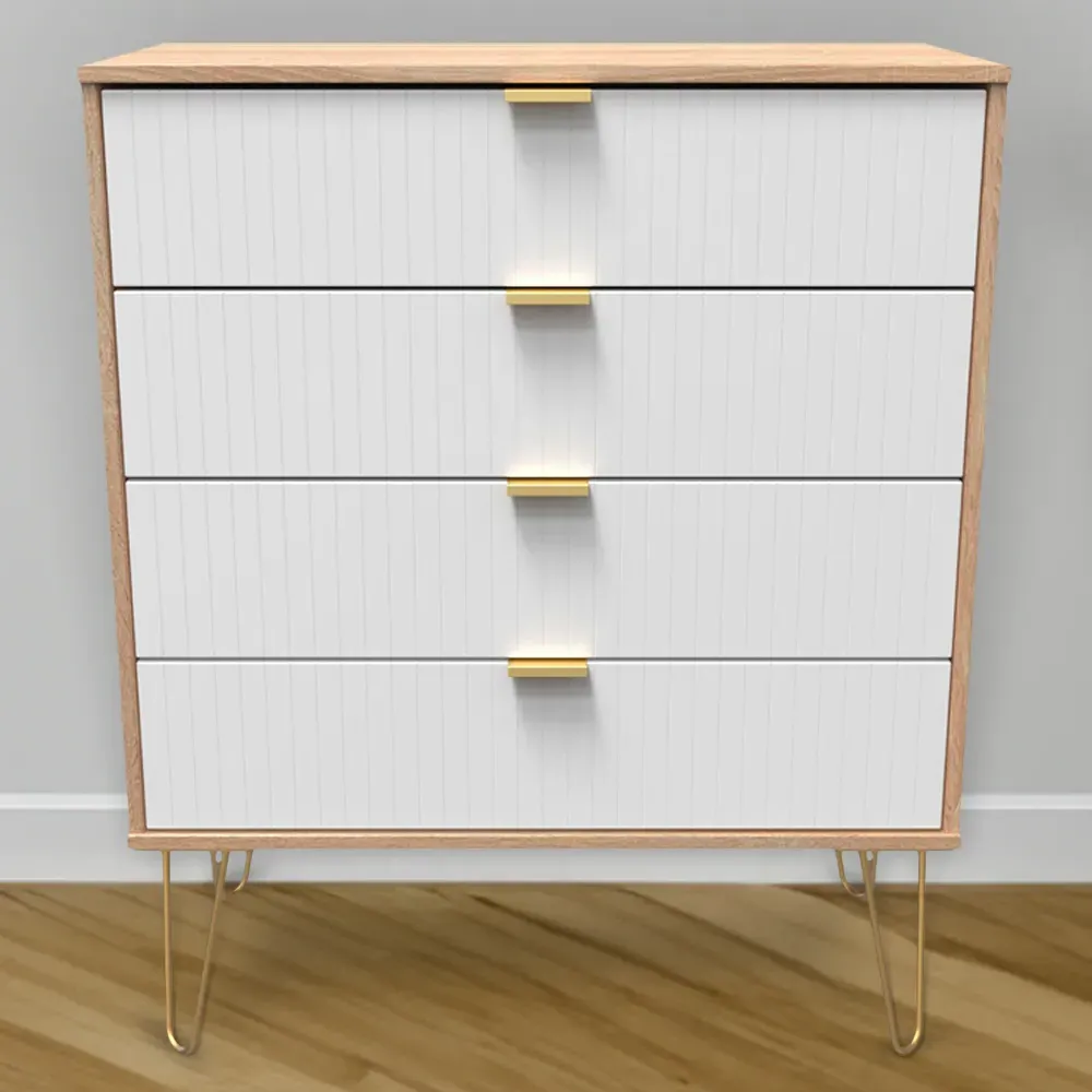 4 Drawer Wide Chest of Drawers - White, Bardolino Oak