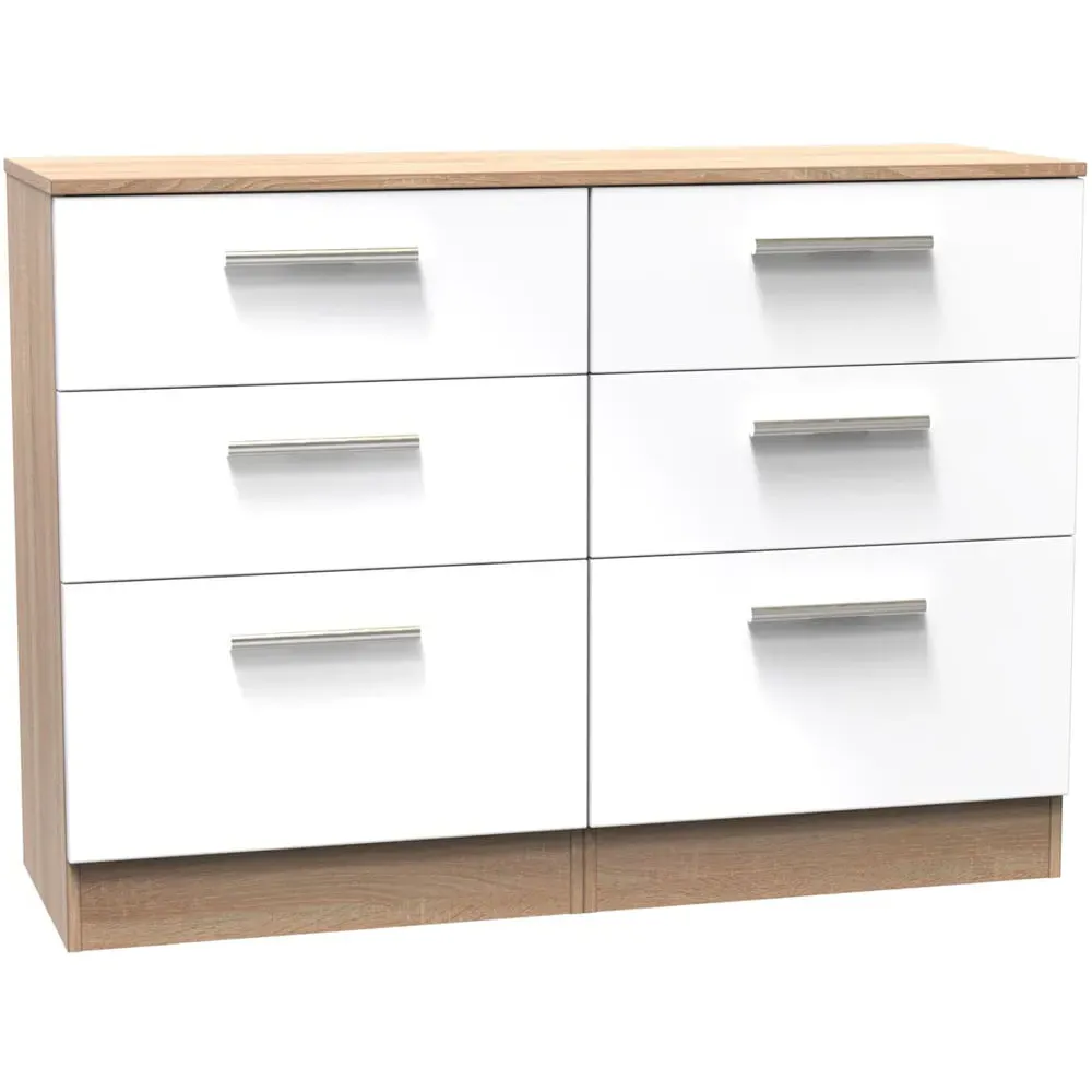 6 Drawer Midi Chest - White, Bardolino Oak