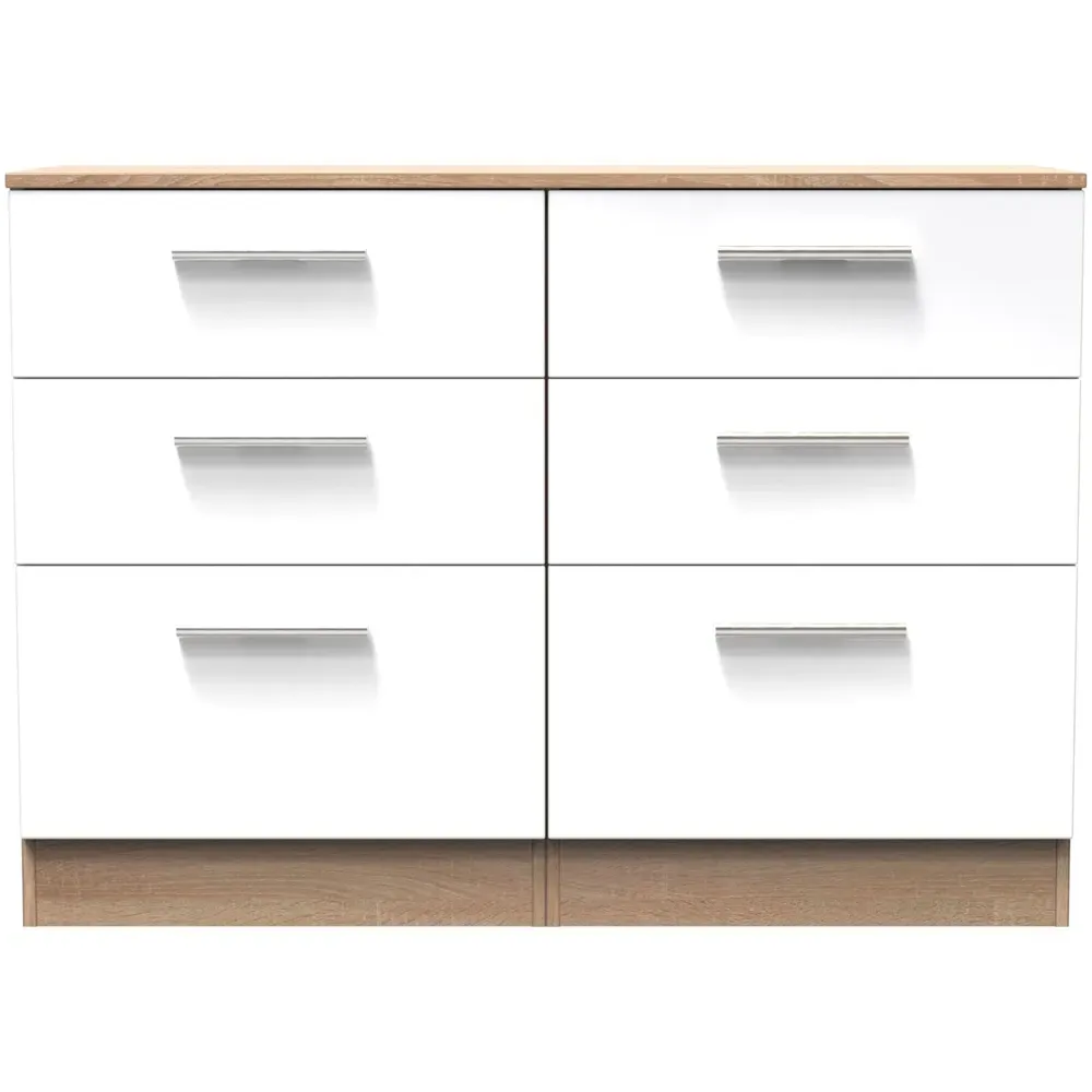 6 Drawer Midi Chest - White, Bardolino Oak