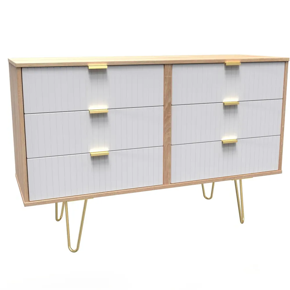 6 Drawer Wide Chest of Drawers - White, Bardolino Oak