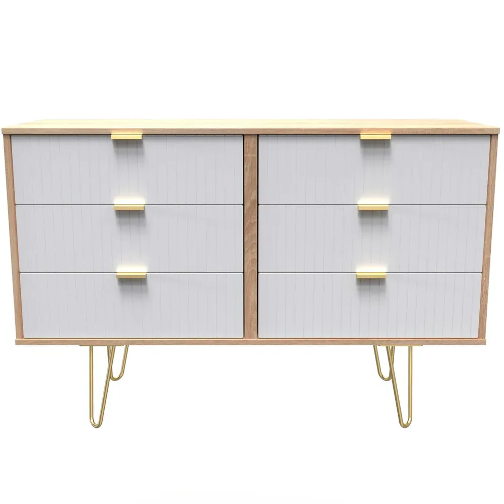 6 Drawer Wide Chest of Drawers - White, Bardolino Oak