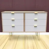 6 Drawer Wide Chest of Drawers - White, Bardolino Oak