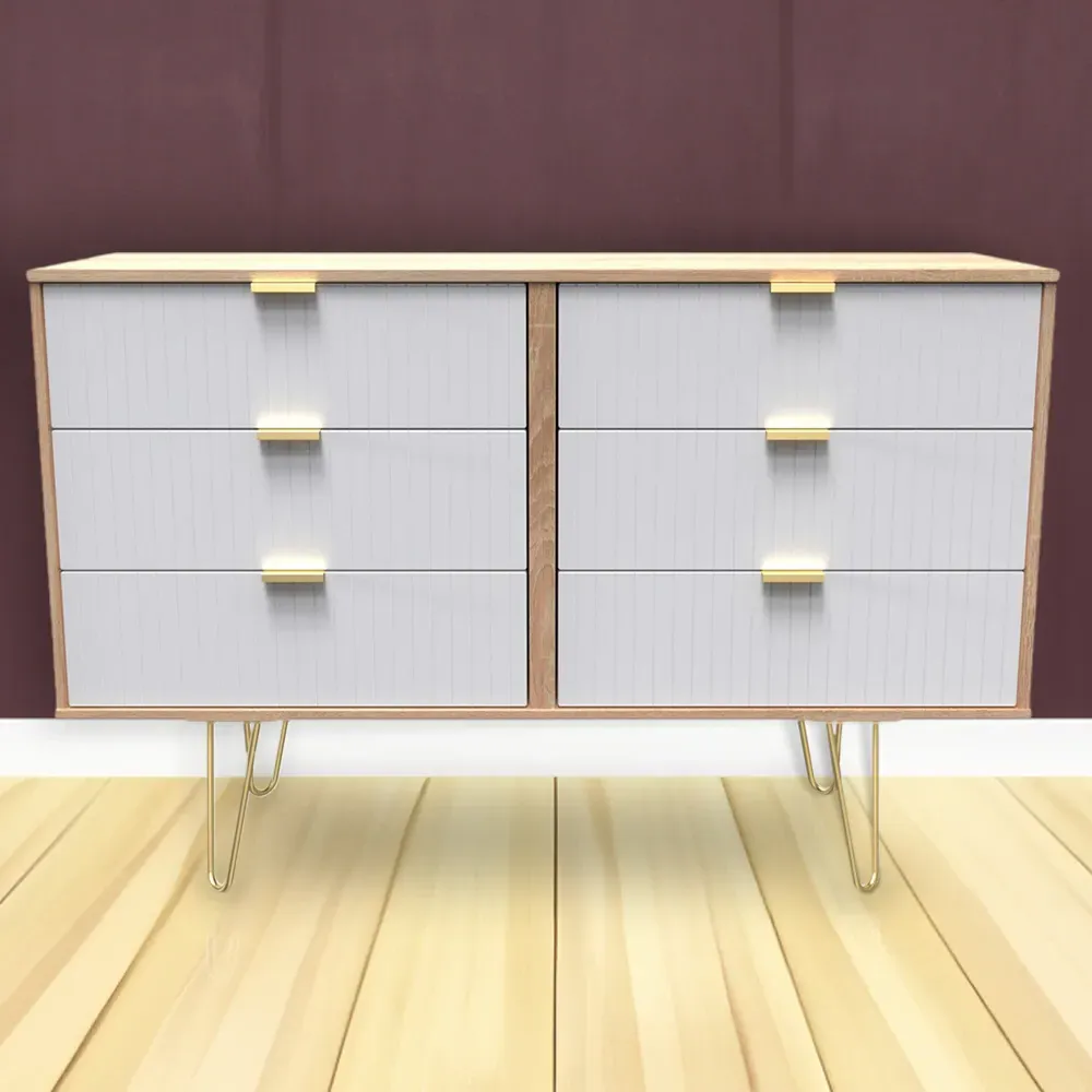6 Drawer Wide Chest of Drawers - White, Bardolino Oak