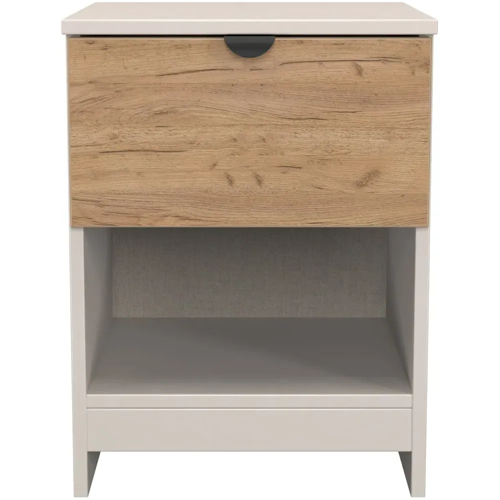 Bora 1 Drawer Bedside Cabinet with Shelf - Cream, Oak