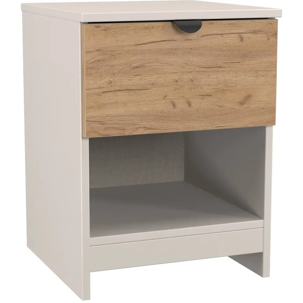 Bora 1 Drawer Bedside Cabinet with Shelf - Cream, Oak