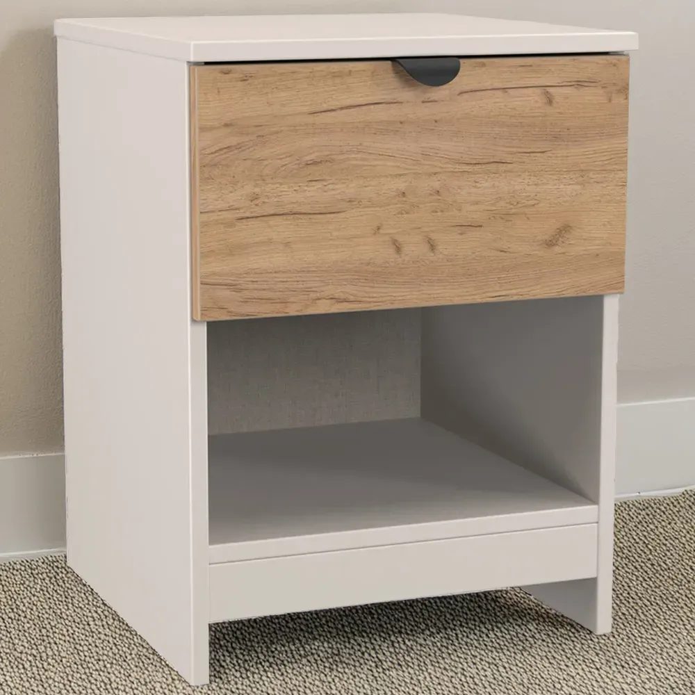 Bora 1 Drawer Bedside Cabinet with Shelf - Cream, Oak image