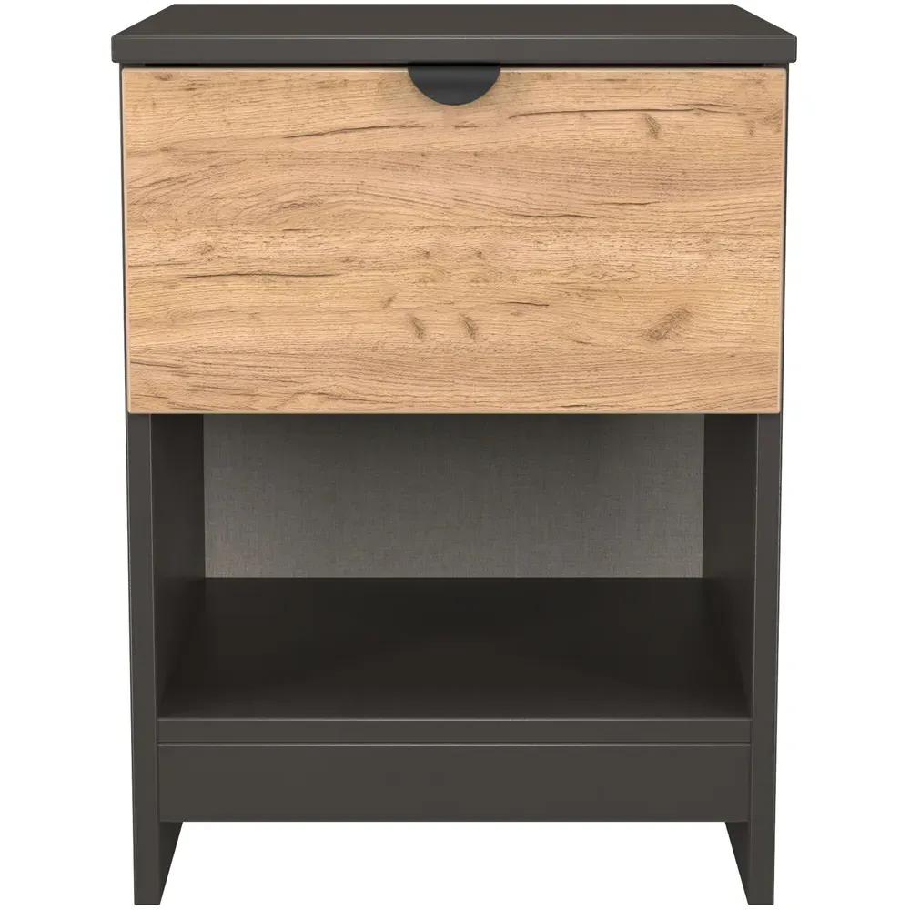 Bora 1 Drawer Bedside Cabinet with Shelf - Grey, Oak