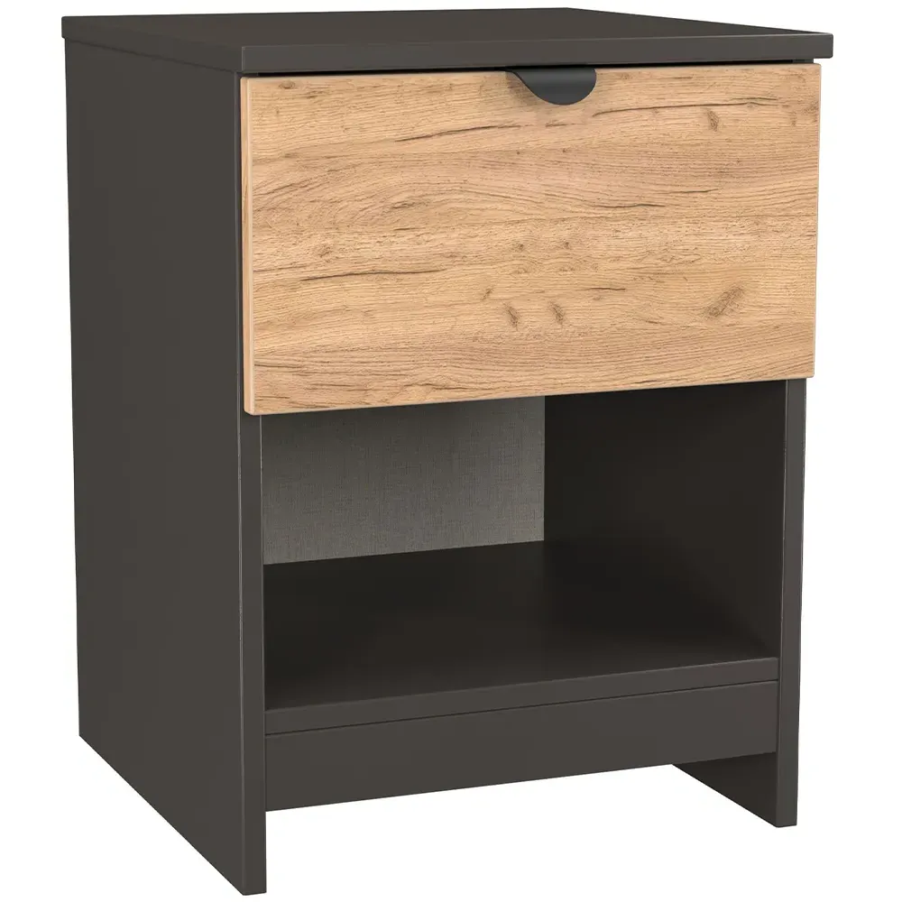Bora 1 Drawer Bedside Cabinet with Shelf - Grey, Oak