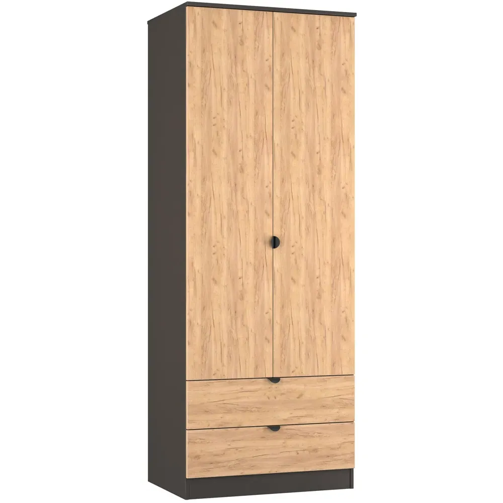 Bora 2 Door 2 Drawer Tall Double Wardrobe - Grey, Oak
