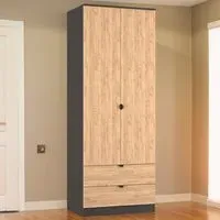 Bora 2 Door 2 Drawer Tall Double Wardrobe - Grey, Oak