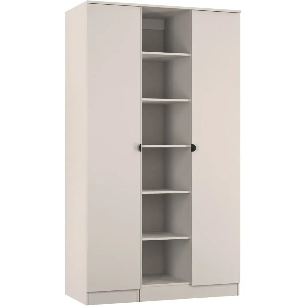 Bora 2 Door 6 Shelf Triple Wardrobe - Cream