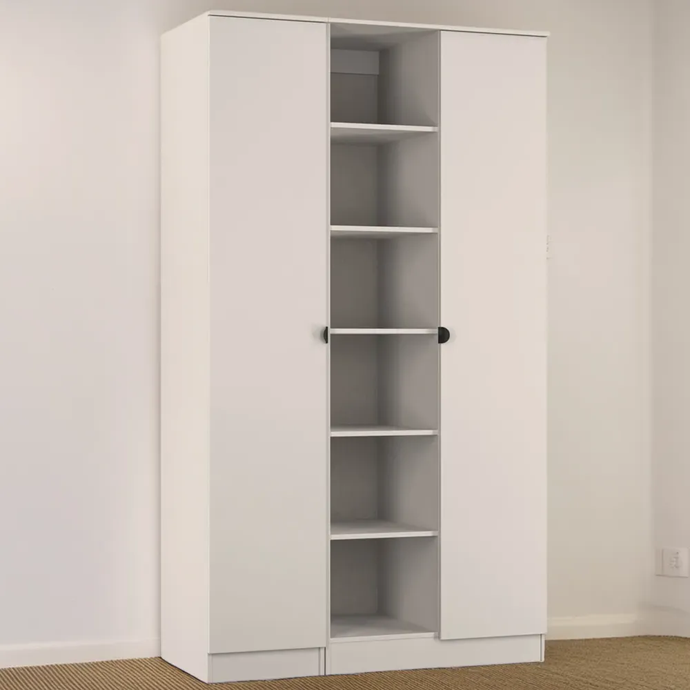 Bora 2 Door 6 Shelf Triple Wardrobe - Cream