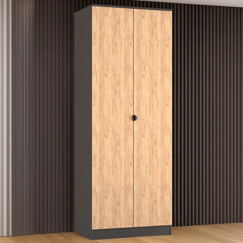 Bora 2 Door Tall Double Wardrobe - Grey, Oak