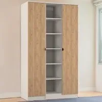 Bora 2 Door Triple Wardrobe with 6 Shelves - Cream, Gold Oak