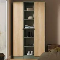 Bora 2 Door Triple Wardrobe with 6 Shelves - Green, Gold Oak