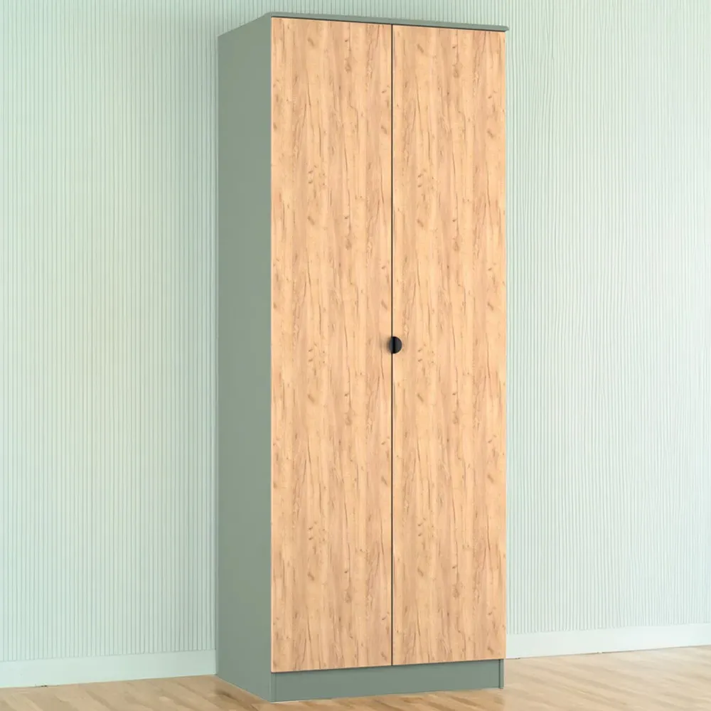 Bora 2 Door Wardrobe - Green, Gold Oak