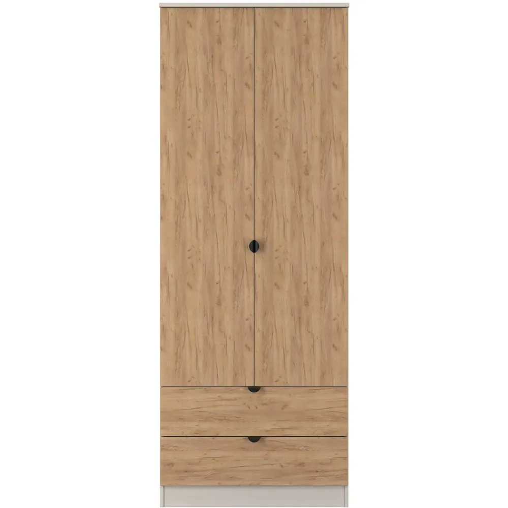 Bora 2 Door Wardrobe with Drawers - Cream, Gold Oak