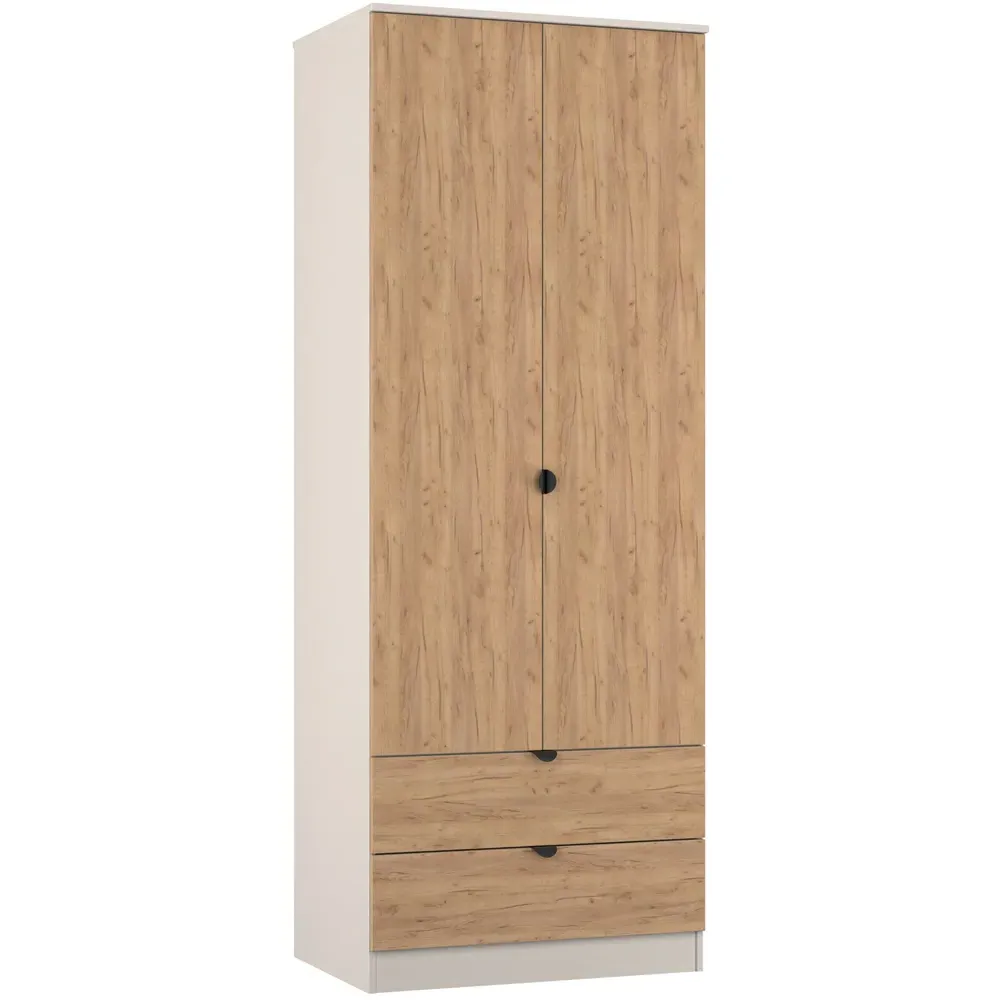 Bora 2 Door Wardrobe with Drawers - Cream, Gold Oak