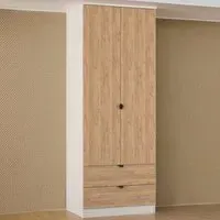 Bora 2 Door Wardrobe with Drawers - Cream, Gold Oak