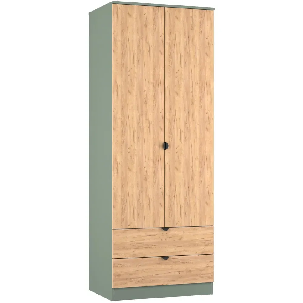Bora 2 Door Wardrobe with Drawers - Green, Gold Oak