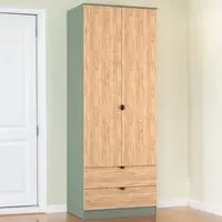 Bora 2 Door Wardrobe with Drawers - Green, Gold Oak