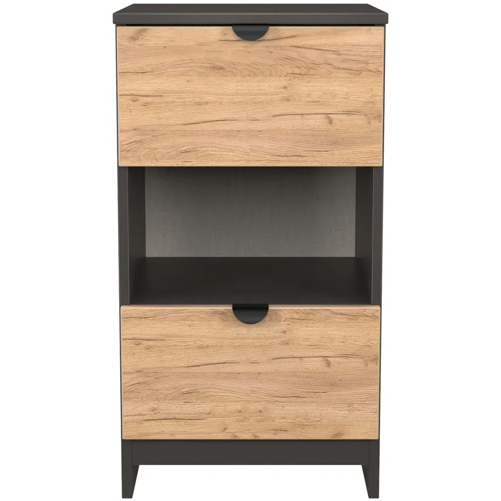 Bora 2 Drawer Bedside Cabinet with Shelf - Grey, Oak