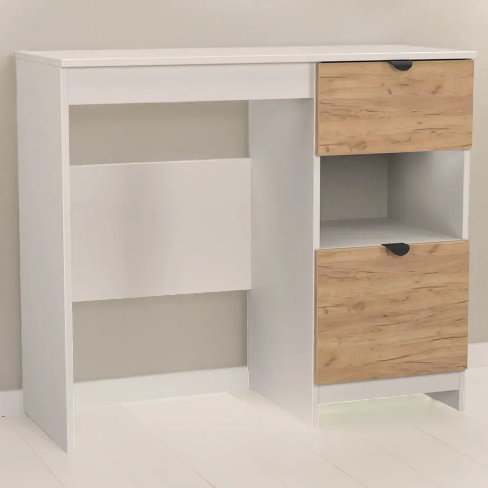 Bora 2 Drawer Vanity with Shelf - Cream, Oak