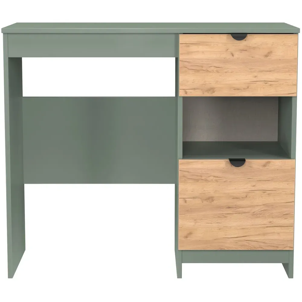 Bora 2 Drawer Vanity with Shelf - Green, Oak