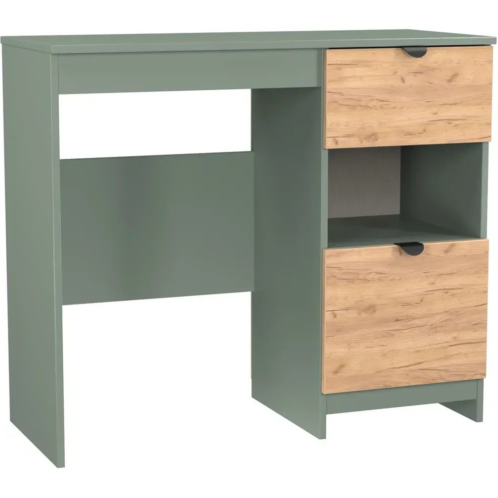 Bora 2 Drawer Vanity with Shelf - Green, Oak