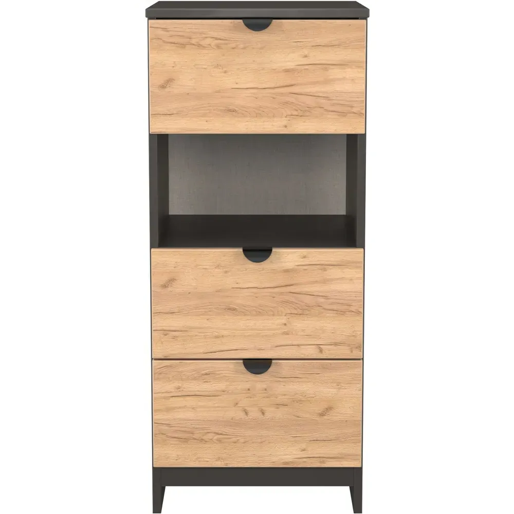 Bora 3 Drawer Bedside Cabinet with Shelf - Grey, Oak