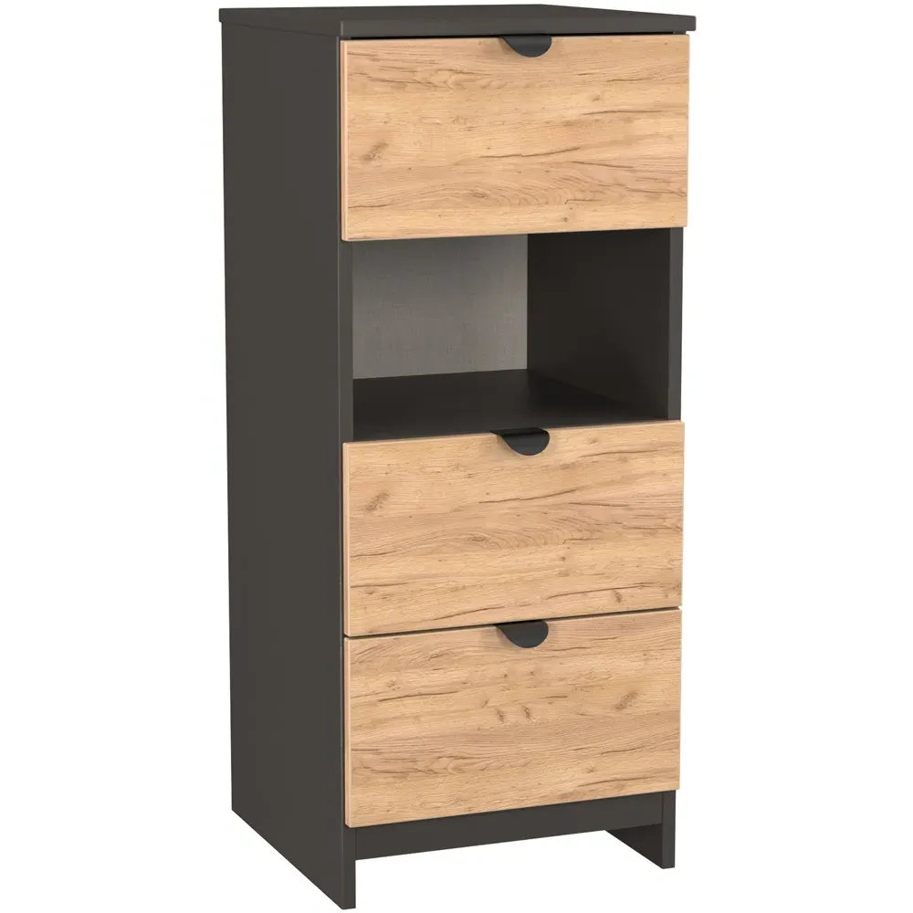 Bora 3 Drawer Bedside Cabinet with Shelf - Grey, Oak