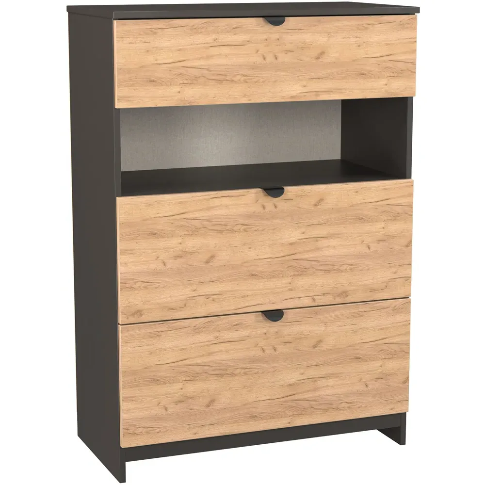 Bora 3 Drawer Storage Unit with Shelf - Grey, Oak