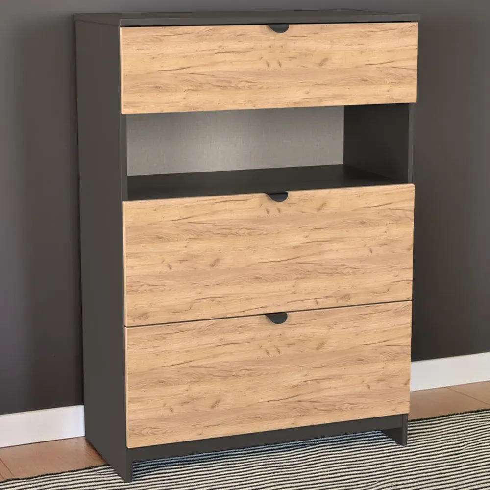 Bora 3 Drawer Storage Unit with Shelf - Grey, Oak