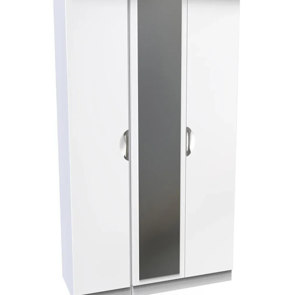 Camden 3 Door Mirrored Wardrobe with Storage - White