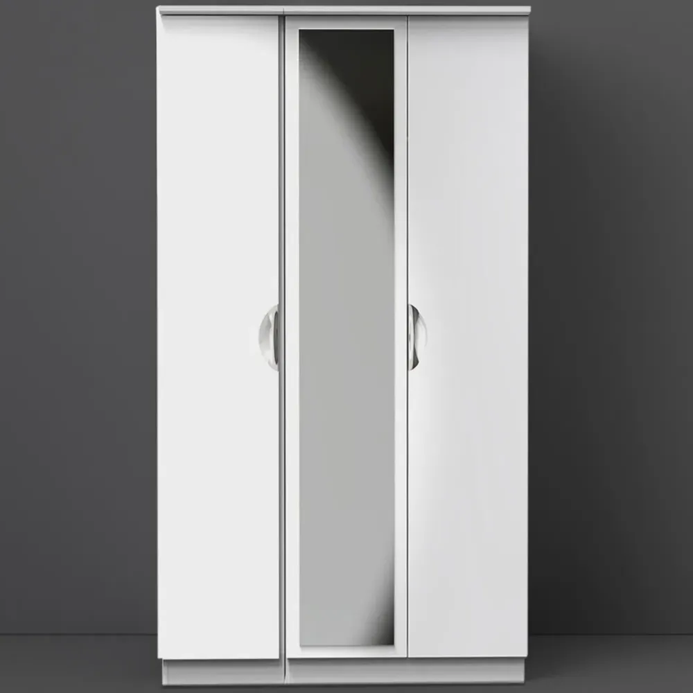 Camden 3 Door Mirrored Wardrobe with Storage - White