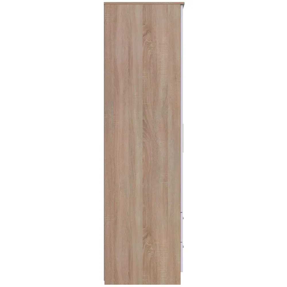 Contrast 2 Door 2 Drawer Tall Wardrobe Ready Assembled - White, Oak