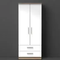 Contrast 2 Door 2 Drawer Tall Wardrobe Ready Assembled - White, Oak