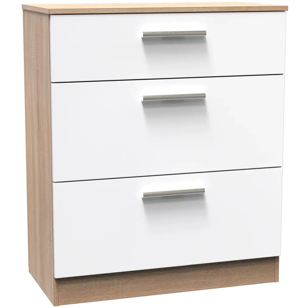 Contrast 3 Drawer Deep Chest - White, Bardolino Oak