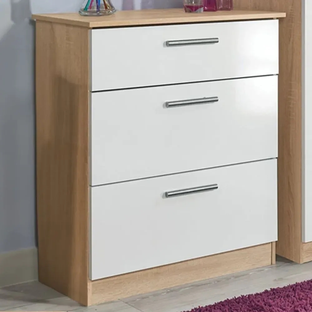 Contrast 3 Drawer Deep Chest - White, Bardolino Oak image