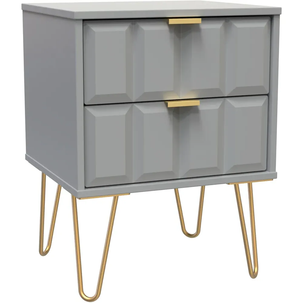 Cube 2 Drawer Bedside Table - Grey