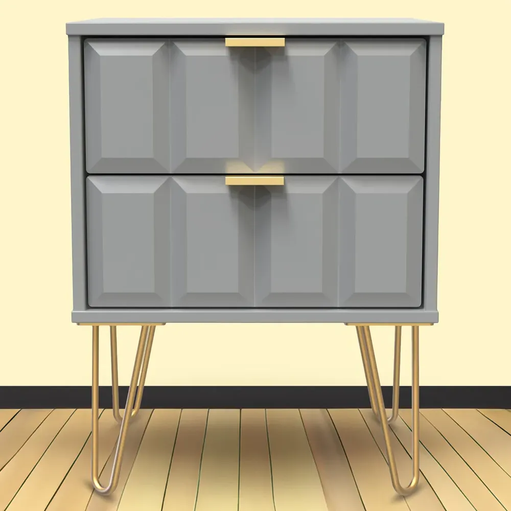 Cube 2 Drawer Bedside Table - Grey
