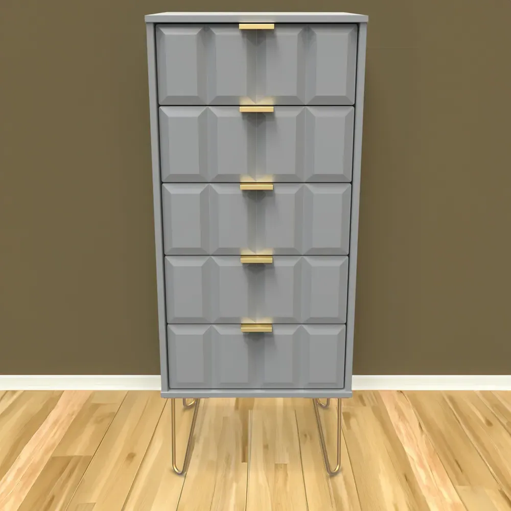 Cube 5 Drawer Chest of Drawers - Grey